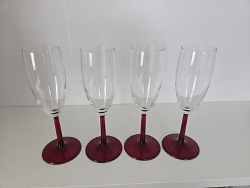 Vintage Ruby Red Stem Wine Glasses Set of 4 France